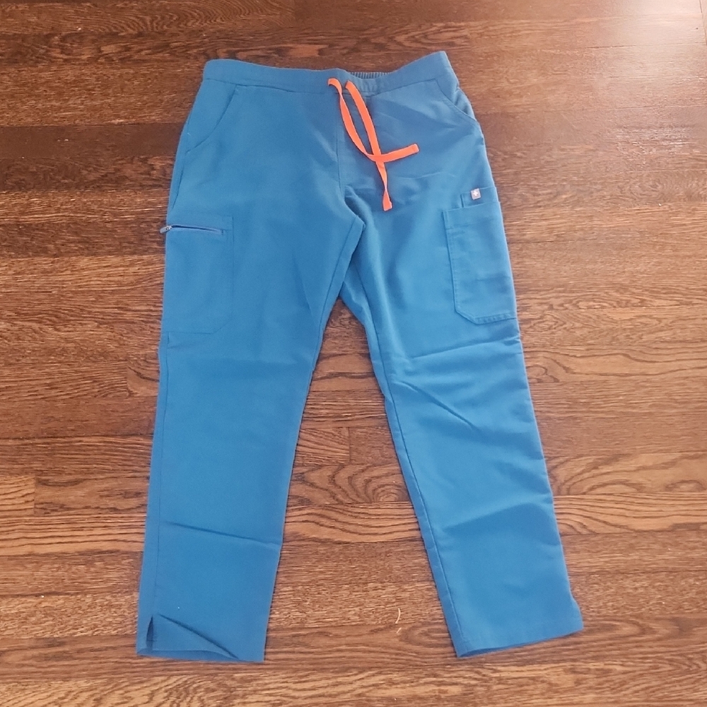 FIGS Women's Size Medium, Blue Scrub Pants with Orange Drawstring
